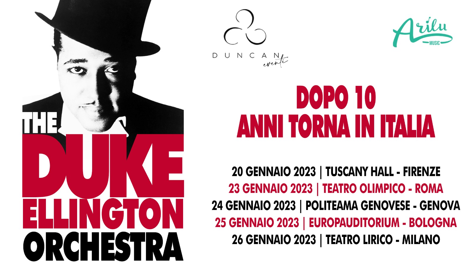 La storica DUKE ELLINGTON ORCHESTRA torna per la seconda volta in tour in Italia a gennaio 2023! Prevendite disponibili